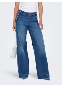 Only Damen High-waist-Jeans "ONLMADISON HW BUTTON WIDE DNM GEN769NOOS", blau, modisch, Gr. 27, unifarben, Denim/Jeans, Obermaterial: 90% Baumwolle,