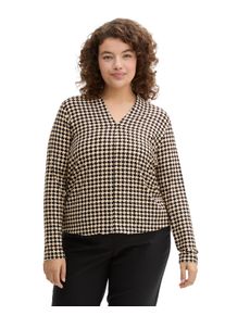 Tom Tailor PLUS Damen Langarmshirtbeige geometric minimal, casual, Gr. 52, gemustert, Single Jersey, Obermaterial: 95% Viskose, 5% Elasthan, Shirts,
