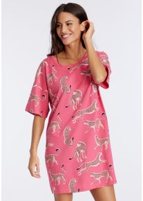 Vivance Dreams Damen Sleepshirt, Gr. 36, pink, Single Jersey, Obermaterial: 60% Baumwolle, 40% Polyester, feminin, Kleider, mt Animal Alloverprint