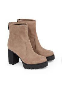 Damen High-Heel-Stiefelette "HEEL PLATFORM ZIP BOOT SS", Calvin Klein Jeans, Gr. 41, beige, Textil, unifarben, Veloursleder, modisch, Schuhe,