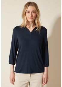 Cecil Damen Poloshirt, blau, casual, Gr. L, unifarben, Stoff, 95% Viskose, 5% Elasthan, Shirts, mit 3/4 Ärmeln