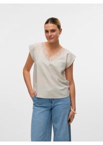 Véro Moda VERO MODA Damen Spitzentop "VMSAFA SL V-NECK LACE TOP WVN GA NOOS", grau, modisch, Gr. S, unifarben, Web, Spitze, Obermaterial: 85% Viskose, 15%
