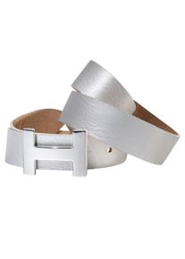 Silbergift Damen Koppelgürtel, silber, casual,klassisch,feminin,elegant, Gr. 105, unifarben, Rindsleder, Gürtel, mit dekorativer, grafischer Schließe