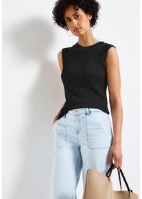 Street One Damen Tanktop, schwarz, casual, Gr. 46, Strukturmuster, Jersey, Obermaterial: 97% Viskose, 2% Polyamid, 1% Elasthan, Tops, mit Struktur
