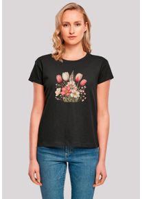 F4NT4STIC Damen T-Shirt "Rosa weißer Frühlingsblumenstrauß", schwarz, casual, Gr. XXL, Obermaterial: 100% Baumwolle, Shirts, Premium Qualität