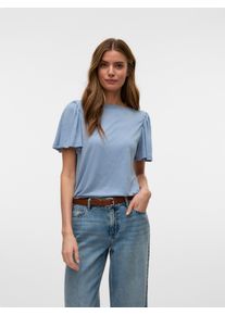 Véro Moda VERO MODA Damen Kurzarmshirt "VMPALOMA ONELLA SS BOATNECK TOP VMA NOOS", blau, modisch, Gr. XS, unifarben, Jersey, Obermaterial: 88% Polyester, 12%