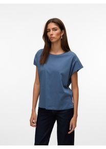 Véro Moda VERO MODA Damen Kurzarmshirt "VMEMMY SS LACE TAPE TOP JRS GA NOOS", blau, modisch, Gr. S, unifarben, Jersey, Spitze, Obermaterial: 100% Baumwolle,