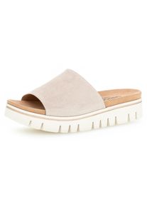 Gabor Damen Pantolette, Gr. 43, beige, Ziegenveloursleder, metallic, klassisch, Schuhe, Keilabsatz, Sommerschuh, Schlappen mit Gummizug, Weite G