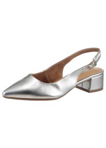 Tamaris Damen Slingpumps, Gr. 39, silber, Lederimitat, metallic, elegant, Schuhe, Blockabsatz, Abendschuh, Businessschuh mit verstellbarer Schnalle