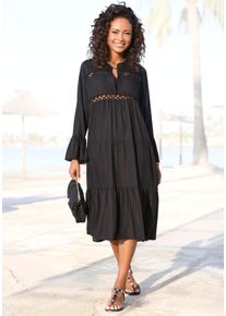 Lascana Damen Midikleid, schwarz, modisch, Gr. 32, unifarben, Web, Obermaterial: 100% Viskose, Kleider, mit Häkeleinsätzen