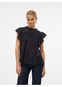 Véro Moda VERO MODA Damen Blusenshirt "VMTRINE SL LACE TOP WVN NOOS", schwarz, modisch, Gr. XS, unifarben, Web, Obermaterial: 100% Baumwolle, Shirts