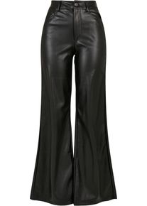 Urban Classics Damen Stoffhose "Urban Classics Damen Ladies Faux Leather Wide Leg Pants", schwarz, Gr. 27, unifarben, 100% Polyester, Hosen