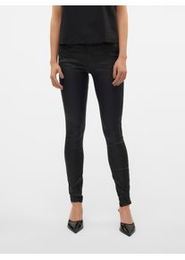 Véro Moda VERO MODA Damen Skinny-fit-Jeans "VMFLASH MR SKINNY COATED PANTS NOOS", schwarz, modisch, Gr. M, unifarben, glänzend, Denim/Jeans, Obermaterial: 52%