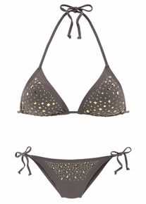 JETTE Damen Triangel-Bikini, grau, Gr. 36, unifarben, Polyamid, Bikini-Sets, mit Ziernieten