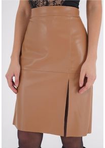 FRESHLIONS Damen Sommerrock "JASSI", braun, elegant, Gr. XS, unifarben, 100% Polyester, Röcke, mit tollem Schlitz