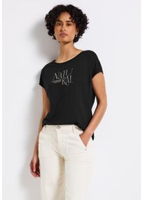 Street One Damen Shirttop, schwarz, casual, Gr. 38, bedruckt, Jersey, Obermaterial: 50% Baumwolle, 50% Modal, Tops, mit Schriftzug