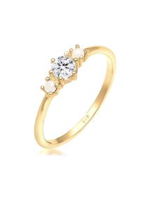 Elli Damen Verlobungsring "Glas Kristalle Synthetische Perle Weiß 925 Sterling Silber", 56mm, Silber 925 (Sterlingsilber), 1mm, gold, Silber 925