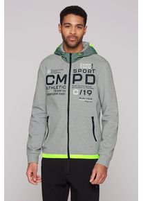CAMP DAVID Herren Kapuzensweatjacke, grau, casual, Gr. S, bedruckt, bestickt, Material: 70% Baumwolle, 30% Polyester, Sweatjacken, mit verstellbarer