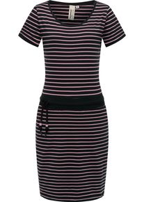 Ragwear Damen Sommerkleid "Baomi", schwarz, sportlich, Gr. S, 100% Baumwolle, Kleider, gestreiftes Damen Minikleid mit Taillenkordel und Taschen