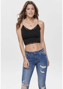 Only Damen Spitzentop "ONLVICKY LACE SEAMLESS CROPPED TOP", schwarz, modisch, Gr. S, unifarben, Jersey, Obermaterial: 92% Polyamid, 8% Elasthan, Tops