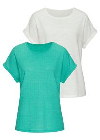 Vivance Damen T-Shirt "aus bügelfreiem Strukturstrick", blau, Basic, Gr. 32, Strukturmuster, unifarben, Strick, Obermaterial: 65% Polyester