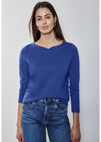 Street One Damen Langarmshirt, blau, casual, Gr. 46, unifarben, Web, 100% Baumwolle, Shirts, aus reiner Baumwolle