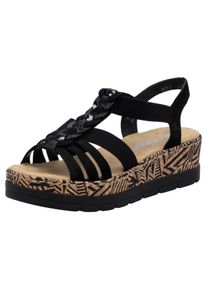 Rieker Damen Plateausandaletten, Gr. 37, schwarz, Velourslederimitat, Lacklederimitat, unifarben, klassisch, Schuhe, Sommerschuh, Urlaubschuh,