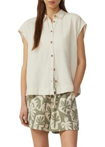 QS Damen Kurzarmbluse, beige, casual, Gr. 34, unifarben, Web, Obermaterial: 55% Leinen, 45% Viskose, Blusen, aus Leinen und Viskose
