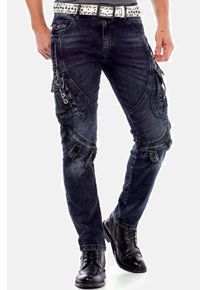 Cipo & Baxx CIPO & BAXX Herren Cargojeans "Jeans", blau, casual, Gr. 38, unifarben, 94% Baumwolle;4% Polyester;2% Elasthan, Jeans, mit Verschlussschnallen und
