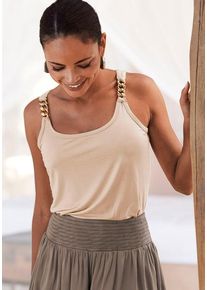Lascana Tanktop beige Gr. 32/34 für Damen. Rundhals und Zierkette. Figurbetont. Nachhaltig.