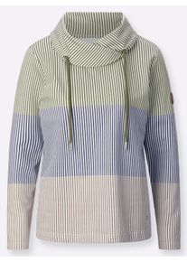 sheego Gro&szlig;e Gr&ouml;&szlig;en Longsweatshirt mit halsfernem Rollkragen, khaki-rauchblau-gestreift, Gr&ouml;&szlig;e 48 - Damen
