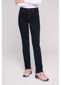 SOCCX Damen Regular-fit-Jeans, blau, casual, Gr. 28, Abriebeffekte, Material: 89% Baumwolle, 9% Polyester, 2% Elasthan, Zusatz: Enthält nichttextile