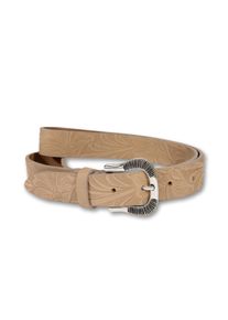 Silbergift Damen Ledergürtel, beige, modisch, Gr. 80, unifarben, Rindsleder, Gürtel, mit floraler Prägung