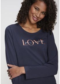 Vivance Dreams Longsleeve blau Gr. 32/34 für Damen. Rundhals und Print. Basic. Nachhaltig.