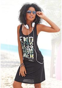 Venice Beach Strandkleid schwarz Gr. 34 für Damen. Rundhals und Druck. Figurumspielend