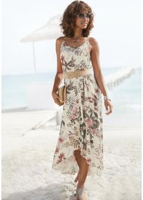 Lascana Maxikleid beige Gr. 34 für Damen. Rundhals und Allover-Druck. Figurumspielend. Nachhaltig.