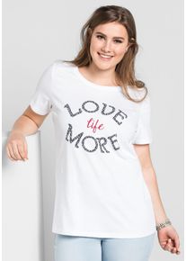 Große Größen T-Shirt mit Frontdruck Gr. 56/58 weiß von sheego für Damen