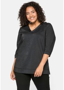 Große Größen Shirt mit 3/4-Arm, V-Ausschnitt und Effektgarn Gr. 44/46 schwarz von sheego für Damen