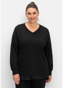 Große Größen Funktions-Sweatshirt mit V-Ausschnitt Gr. 56/58 schwarz von sheego für Damen