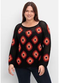 sheego by Joe Browns Große Größen Häkelpullover mit aufgenähten Rhomben Gr. 52/54 schwarz von sheego für Damen