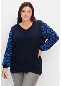 sheego by Joe Browns Große Größen Pullover mit gemusterten Ballonärmeln Gr. 40/42 blau von sheego für Damen
