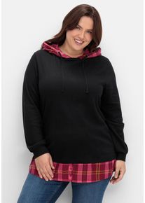 Große Größen Sweatshirt mit Kapuze, in 2-in-1-Optik Gr. 44/46 schwarz von sheego für Damen