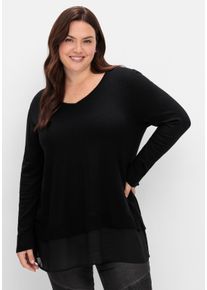Große Größen Pullover in A-Linie, mit Chiffonbesatz am Saum Gr. 40/42 schwarz von sheego für Damen