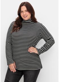 Große Größen Ringelshirt mit Rollkragen, in Rippqualität Gr. 40/42 schwarz von sheego für Damen