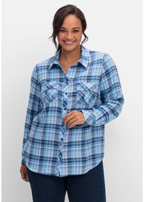 Große Größen Karierte Flanellbluse mit Brusttaschen Gr. 48 blau von sheego für Damen