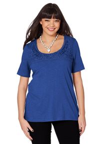 Große Größen T-Shirt mit Spitzenbesatz und Kurzarm Gr. 44/46 blau von sheego für Damen