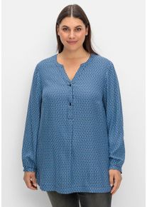 Große Größen Longtunika mit Minimaldruck und Knopfleiste Gr. 58 blau von sheego für Damen