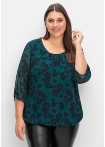 Große Größen Chiffontunika mit gelegten Falten am Ausschnitt Gr. 40/42 grün geblümt von sheego für Damen