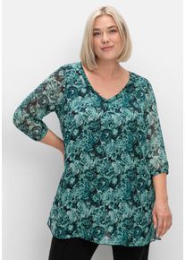 Große Größen Lange Tunika aus bedrucktem Chiffon, gefüttert Gr. 54 grün geblümt von sheego für Damen