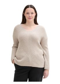 Tom Tailor Große Größen Pullover mit V-Ausschnitt, in Rippstruktur Gr. 46 beige für Damen